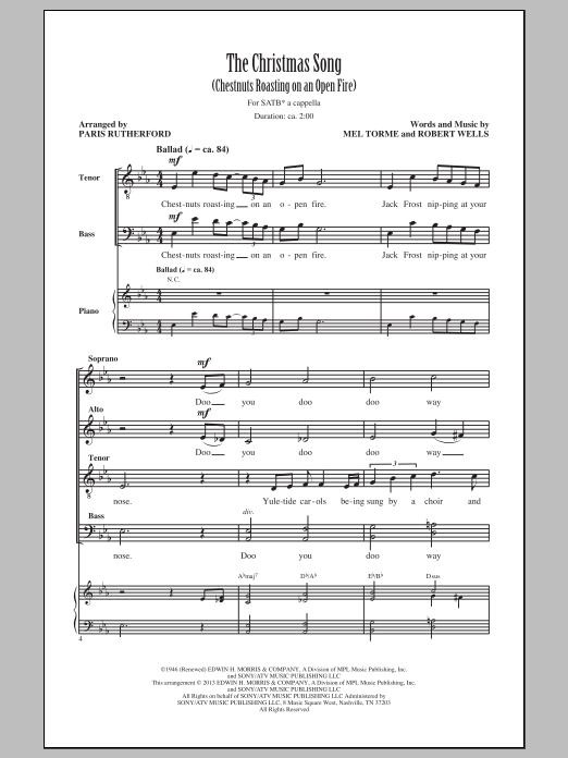Paris Rutherford The Christmas Song (Chestnuts Roasting On An Open Fire) Sheet Music