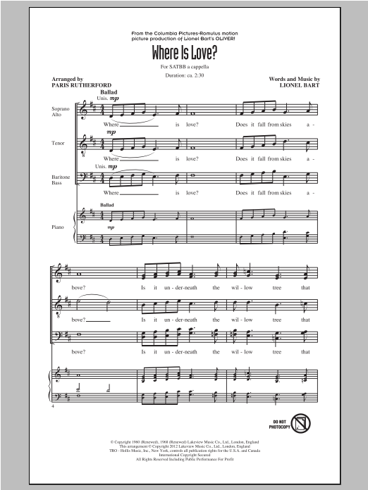 Paris Rutherford Where Is Love? Sheet Music
