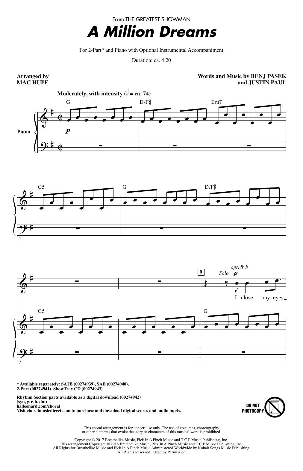 Pasek & Paul A Million Dreams (from The Greatest Showman) (arr. Mac Huff) Sheet Music