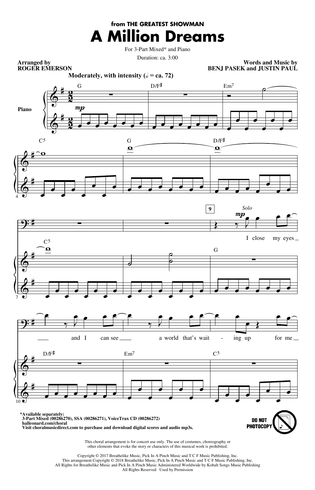 Pasek & Paul A Million Dreams (from The Greatest Showman) (arr. Roger Emerson) Sheet Music