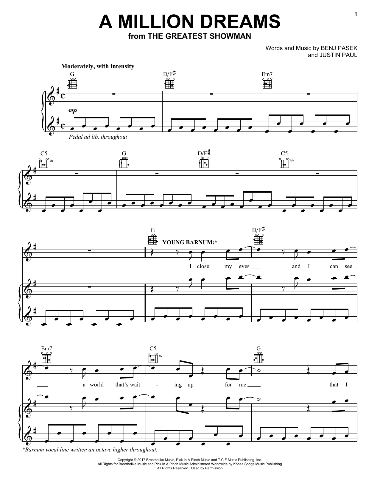 Pasek & Paul A Million Dreams (from The Greatest Showman) Sheet Music