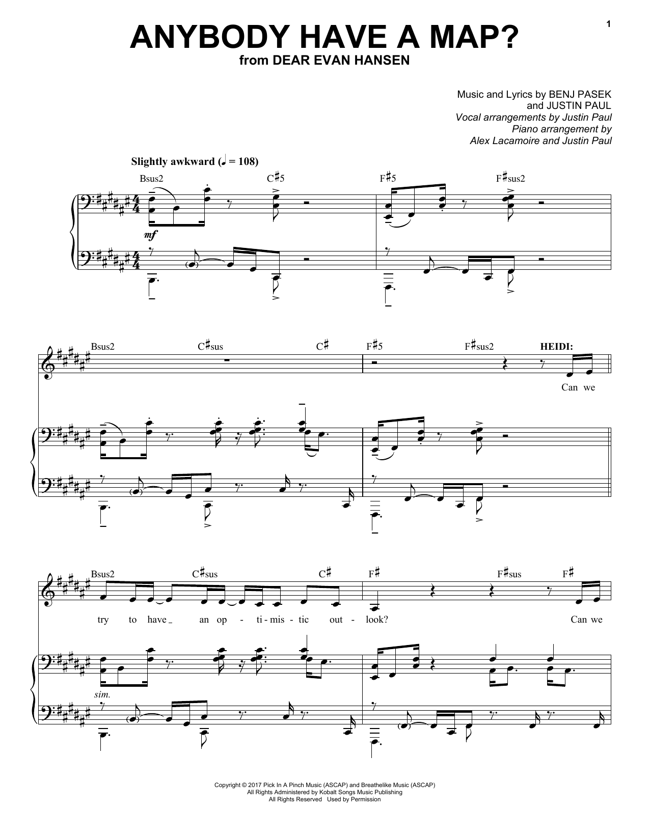 Pasek & Paul Anybody Have A Map? (from Dear Evan Hansen) Sheet Music