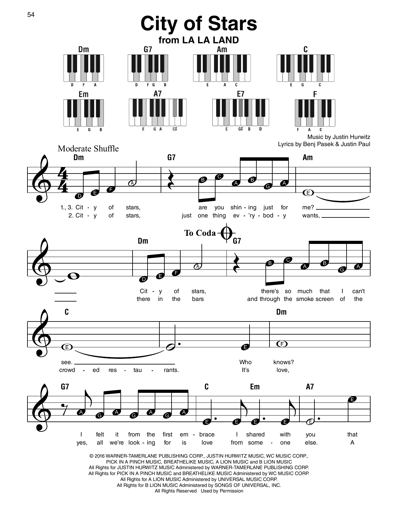 Pasek & Paul City Of Stars (from La La Land) Sheet Music