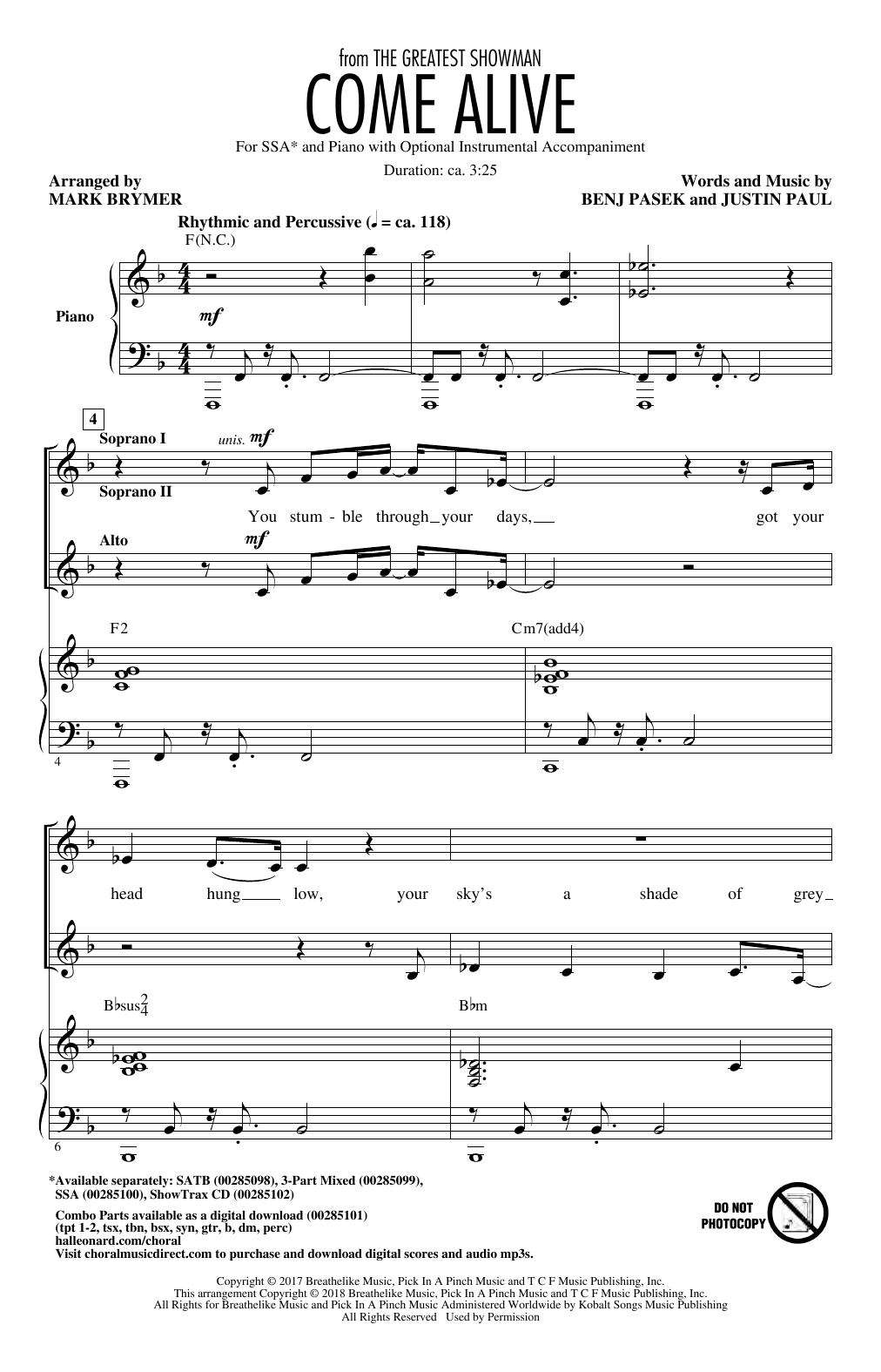 Pasek & Paul Come Alive (from The Greatest Showman) (arr. Mark Brymer) Sheet Music