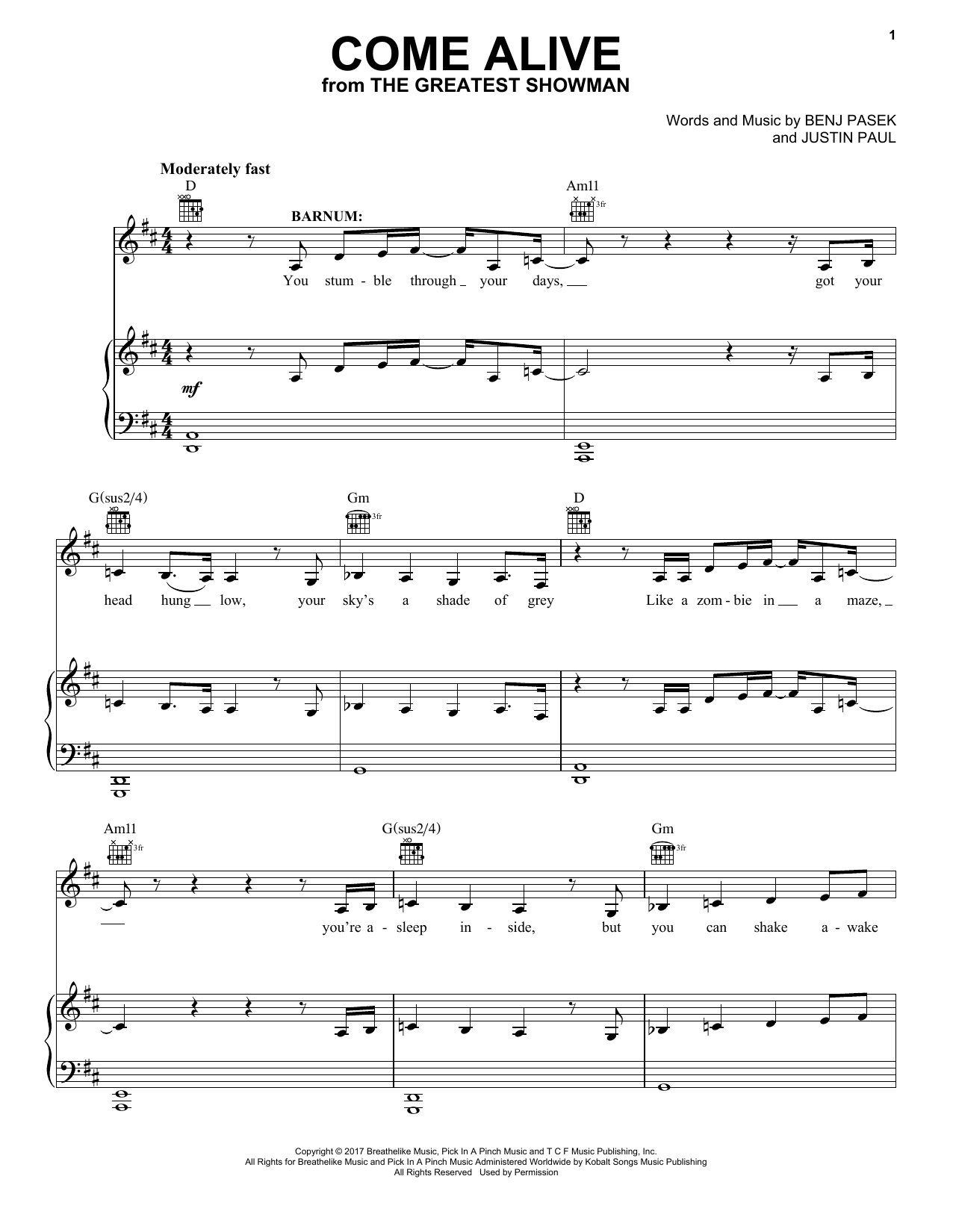 Pasek & Paul Come Alive (from The Greatest Showman) Sheet Music