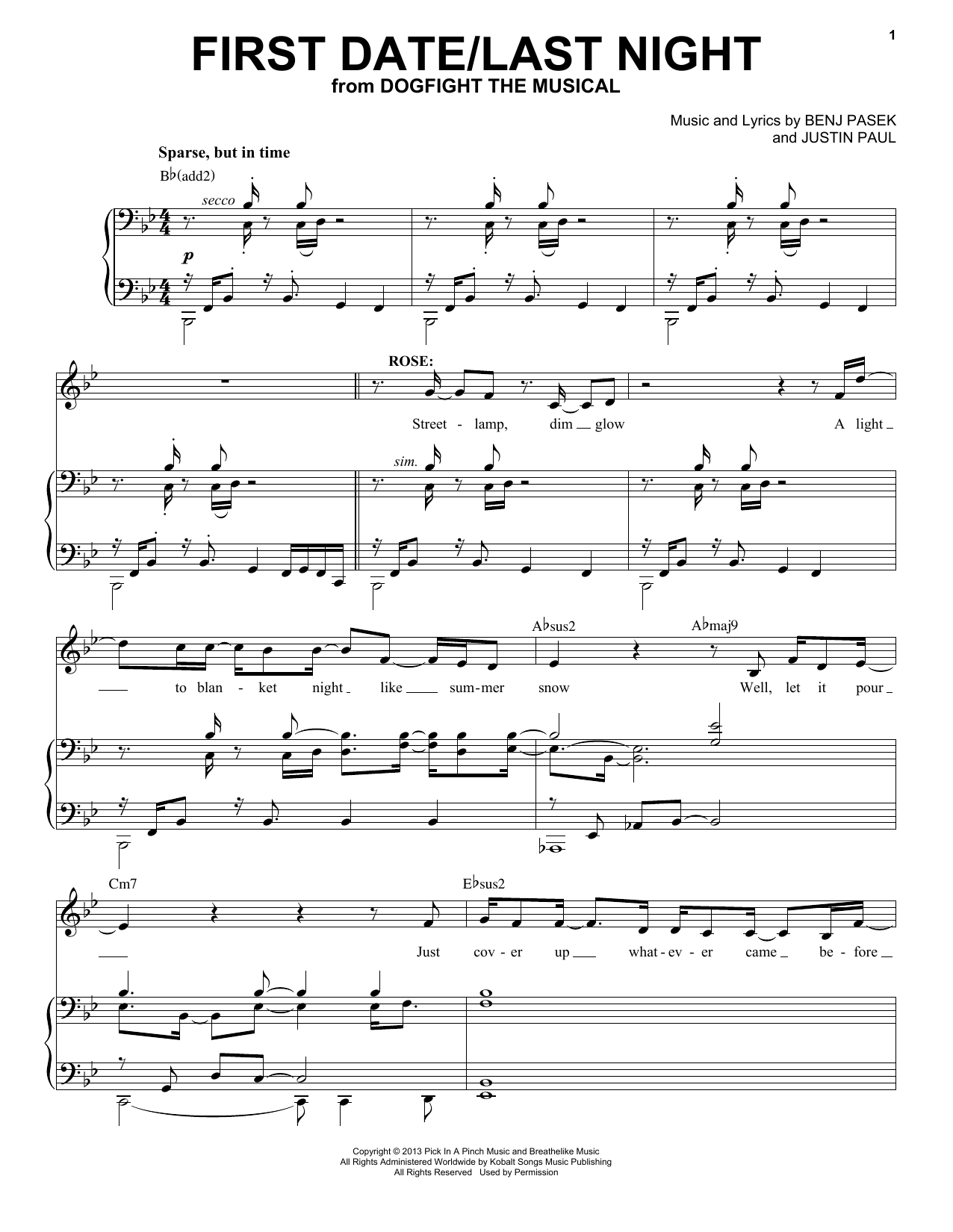Pasek & Paul First Date/Last Night (from Dogfight) Sheet Music