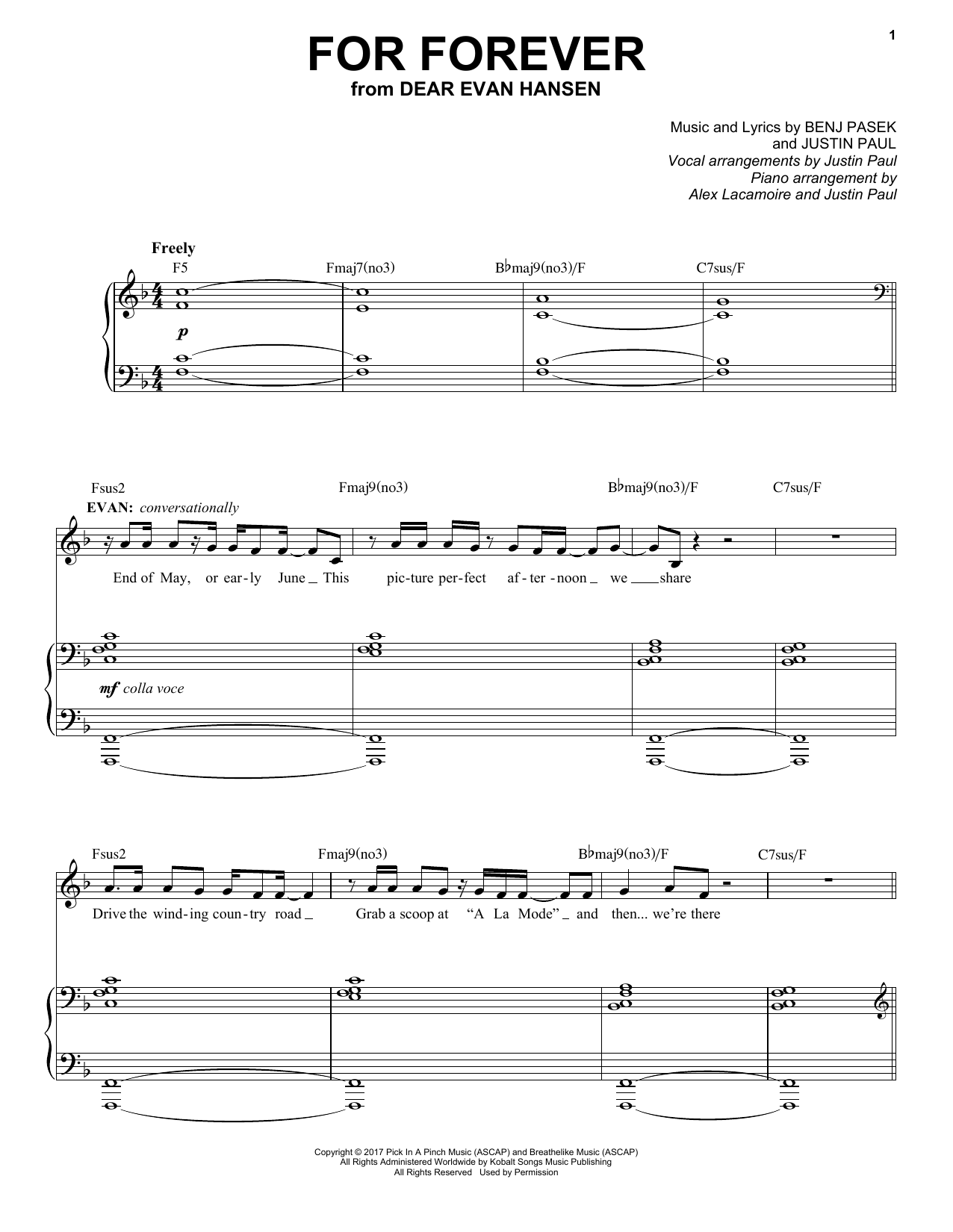 Pasek & Paul For Forever (from Dear Evan Hansen) Sheet Music