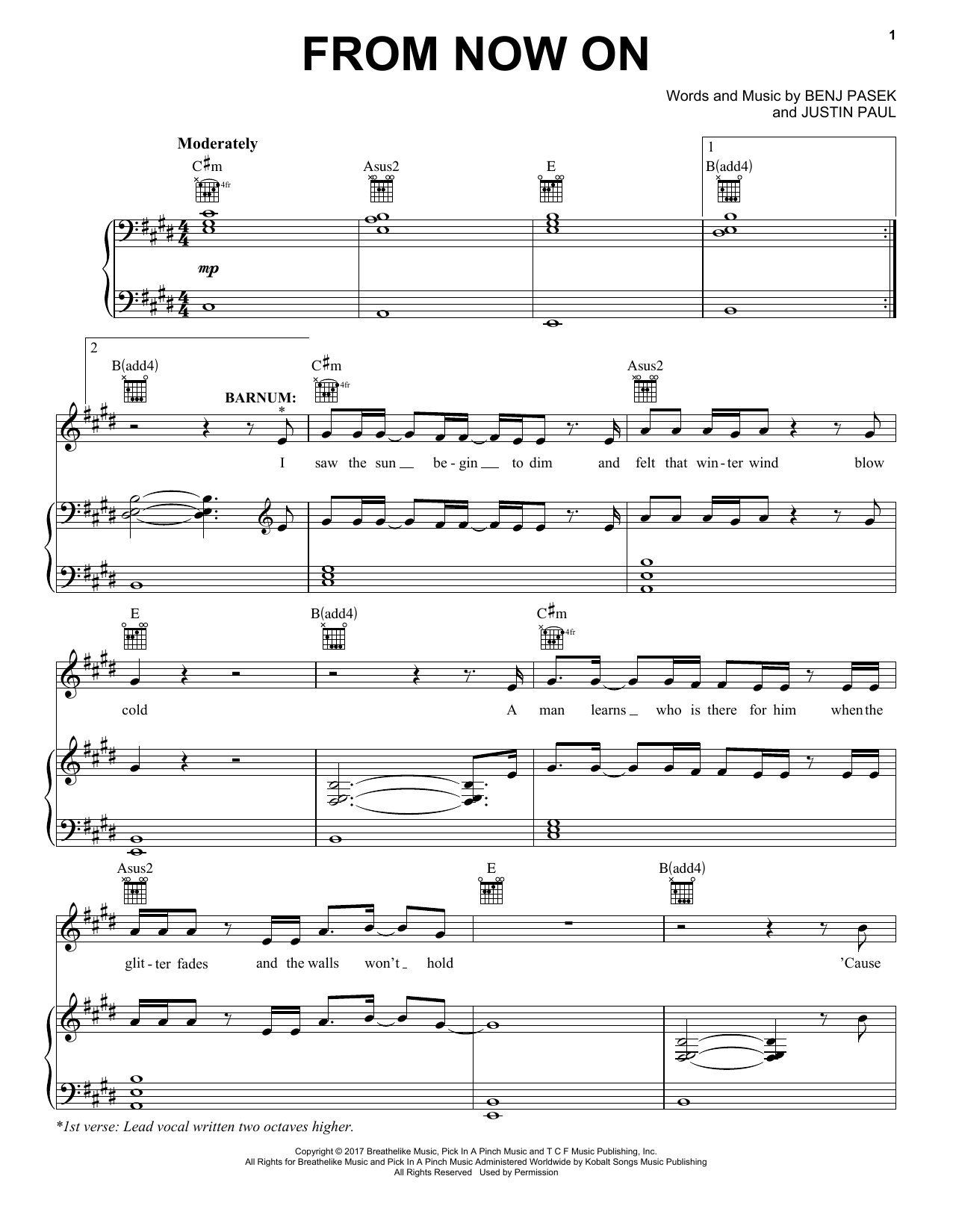 Pasek & Paul From Now On (from The Greatest Showman) Sheet Music