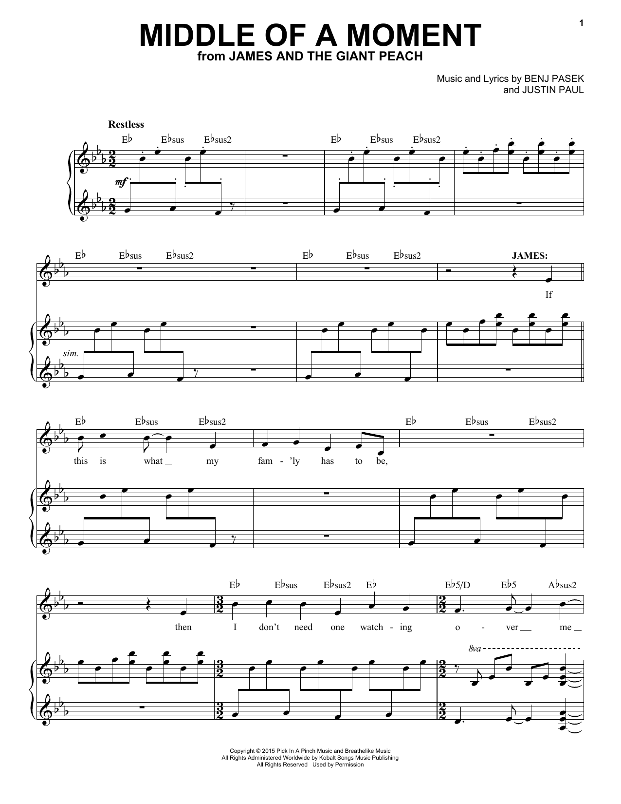Pasek & Paul Middle Of A Moment (from James And The Giant Peach) Sheet Music
