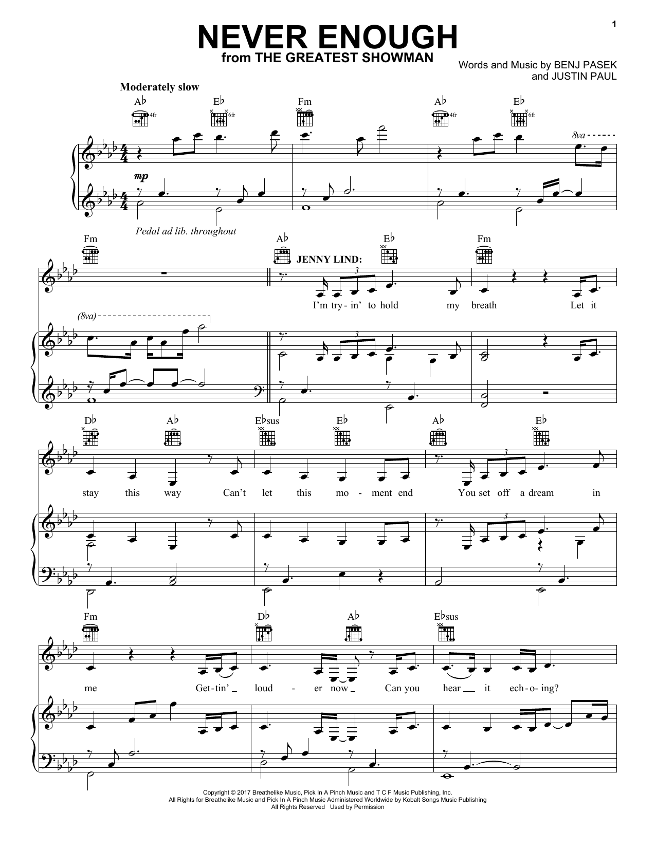 Pasek & Paul Never Enough (from The Greatest Showman) Sheet Music