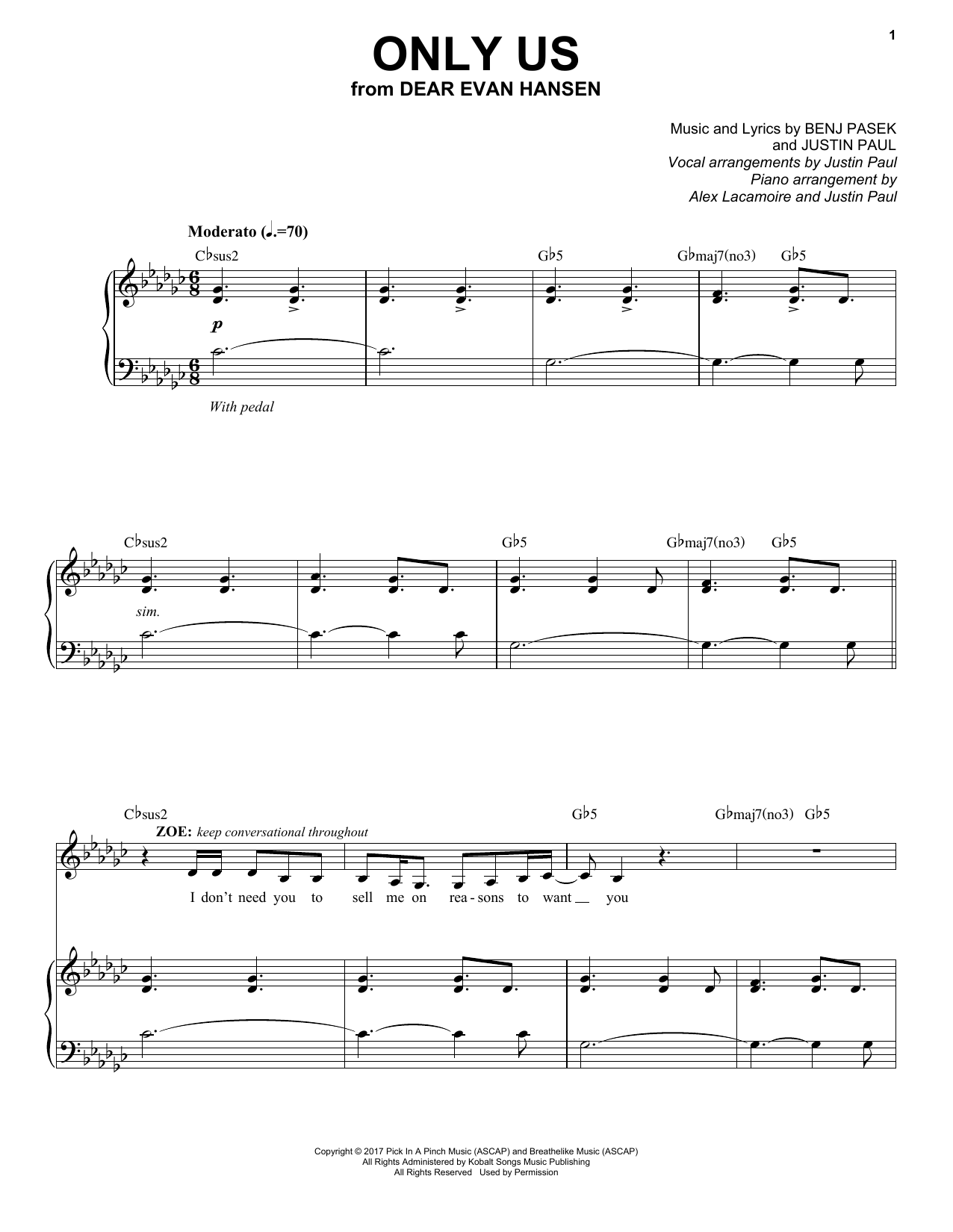 Pasek & Paul Only Us (from Dear Evan Hansen) Sheet Music