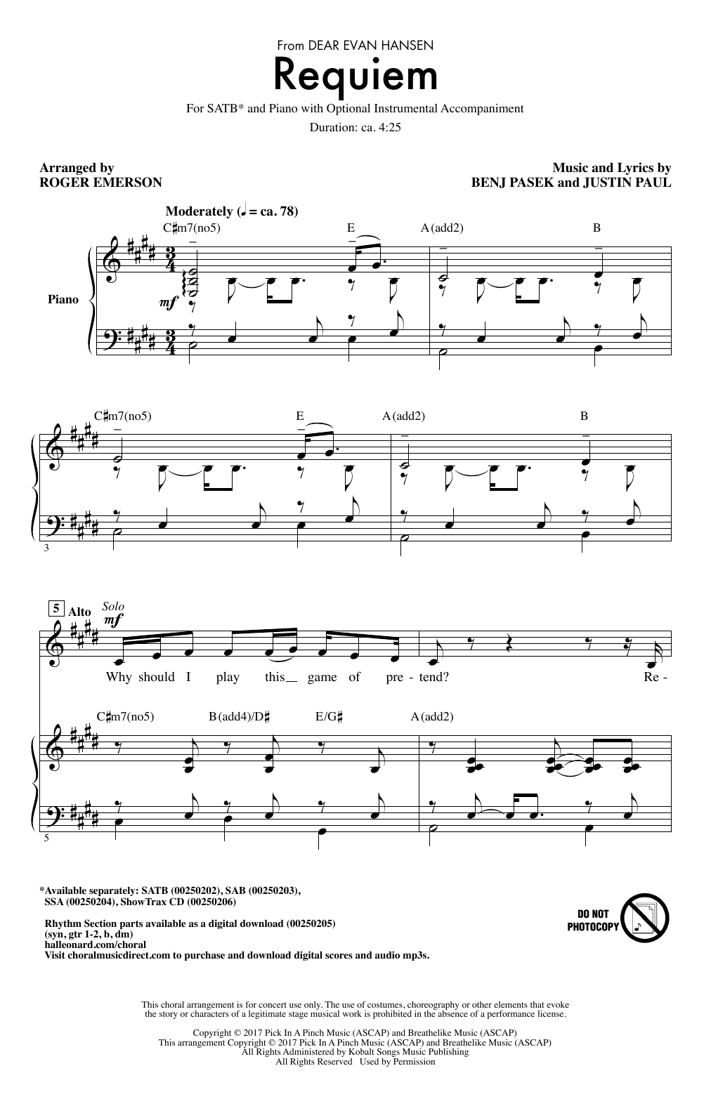 Pasek & Paul Requiem (from Dear Evan Hansen) (arr. Roger Emerson) Sheet Music