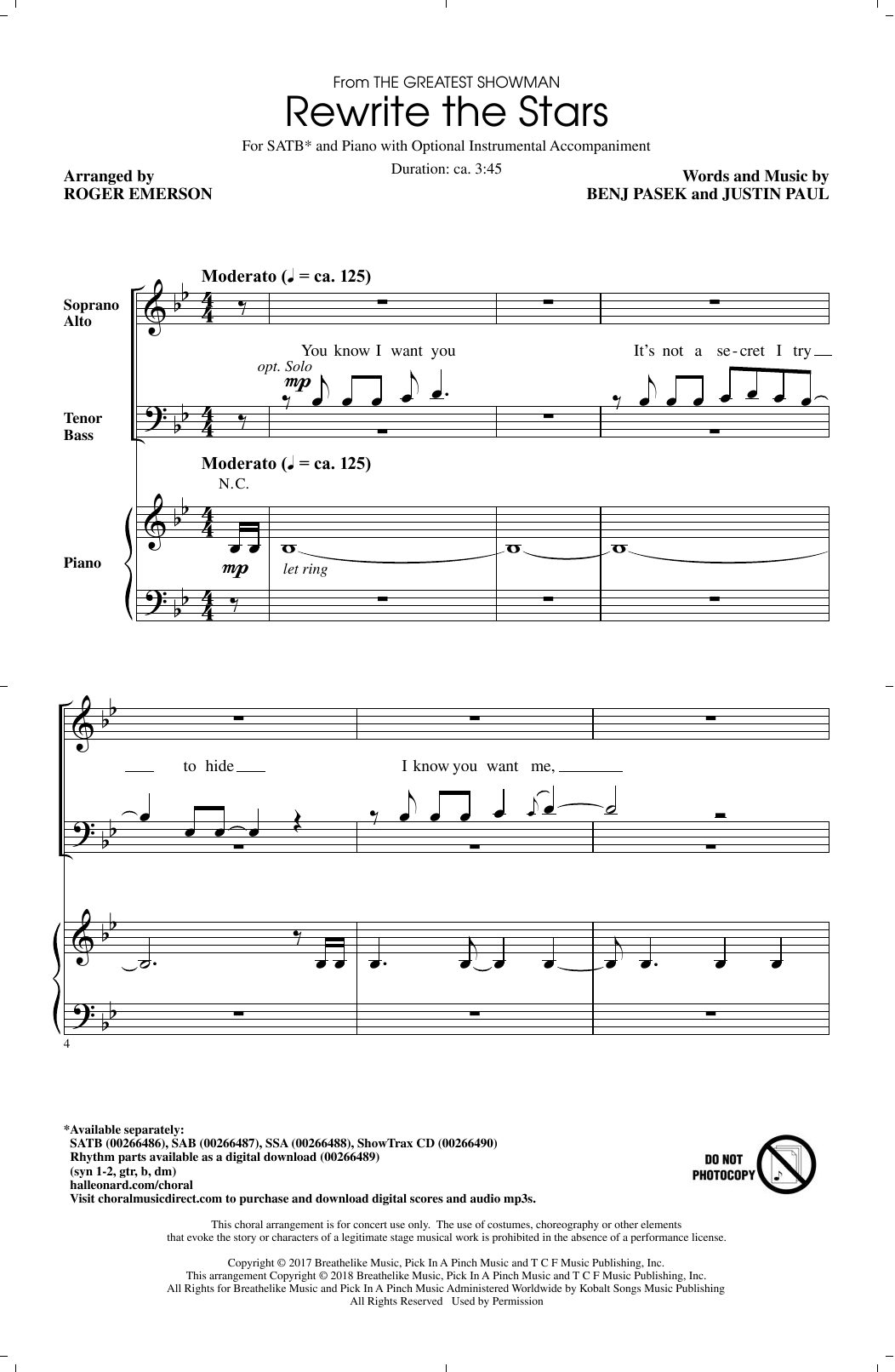 Pasek & Paul Rewrite The Stars (arr. Roger Emerson) Sheet Music