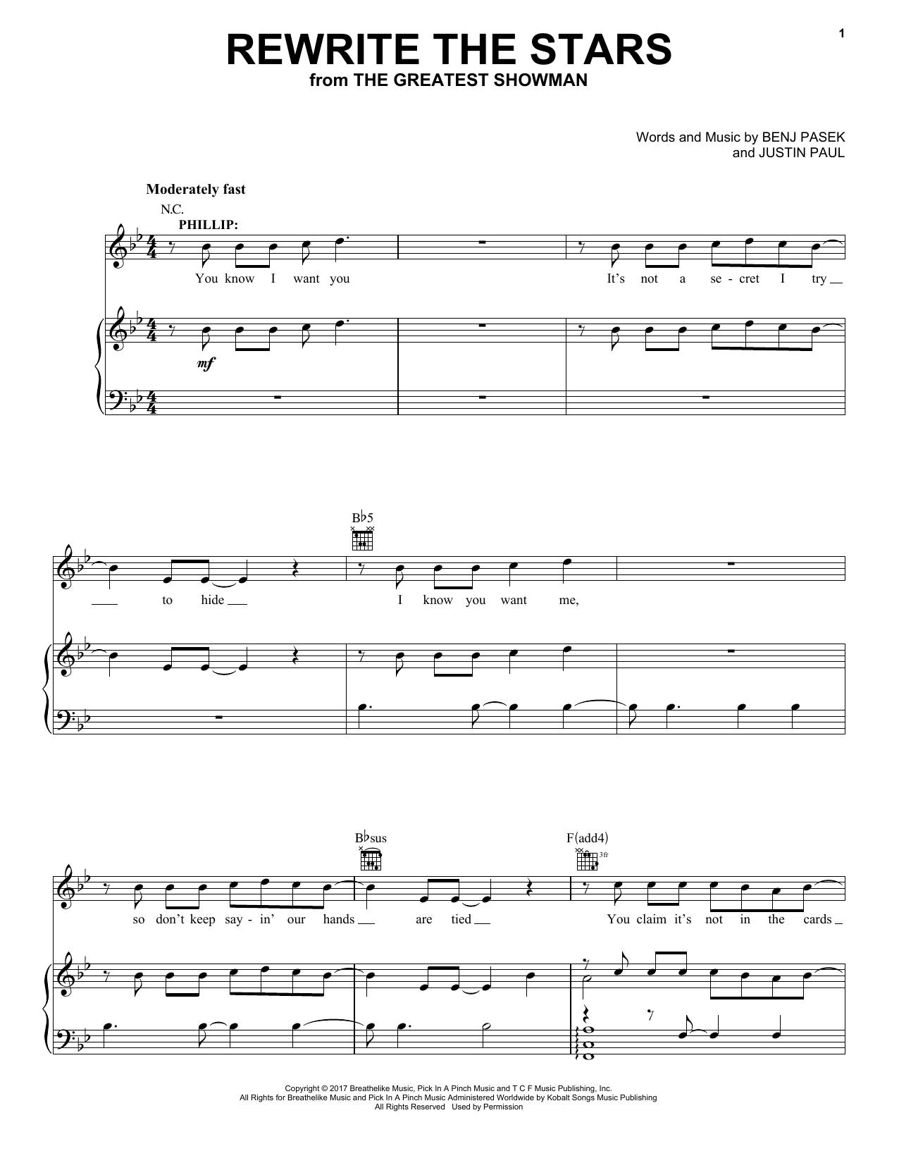 Pasek & Paul Rewrite The Stars (from The Greatest Showman) Sheet Music