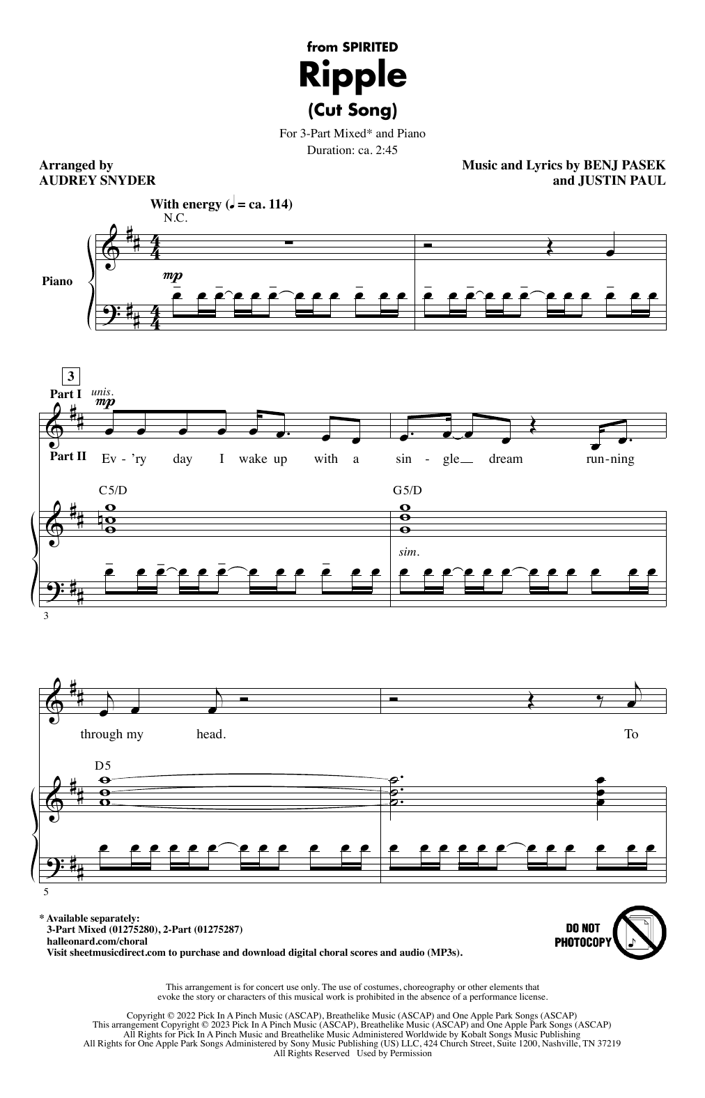 Pasek & Paul Ripple (Cut Song) (from Spirited) (arr. Audrey Snyder) Sheet Music