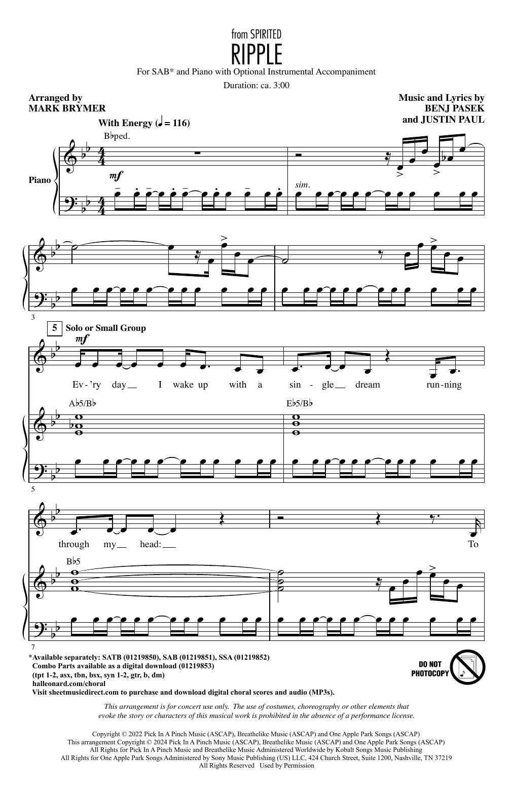 Pasek & Paul Ripple (Cut Song from Spirited) (arr. Mark Brymer) Sheet Music