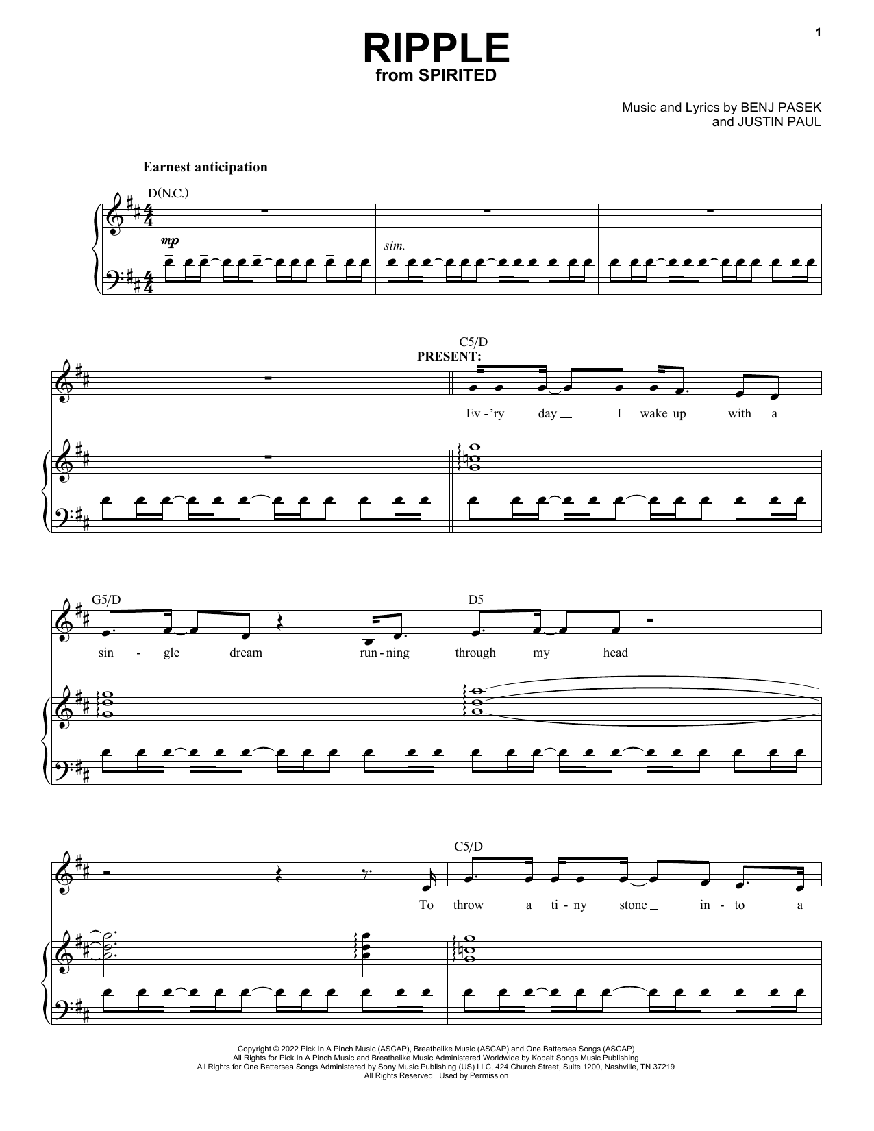 Pasek & Paul Ripple (Cut Song) (from Spirited) Sheet Music
