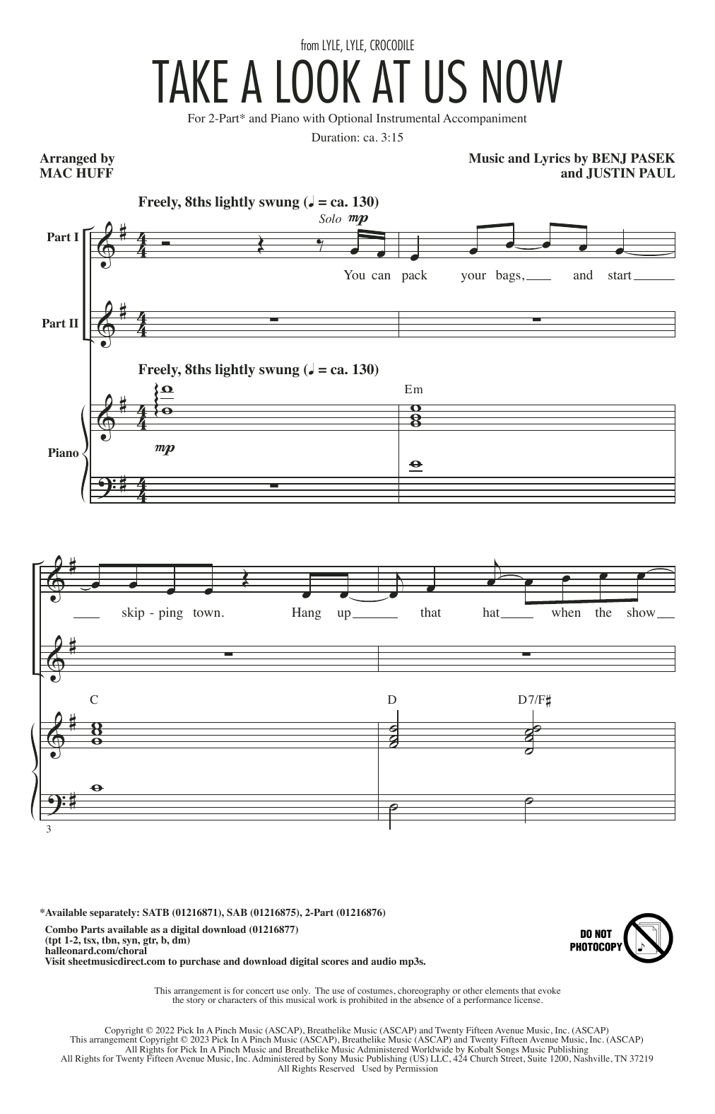 Pasek & Paul Take A Look At Us Now (from Lyle, Lyle, Crocodile) (arr. Mac Huff) Sheet Music
