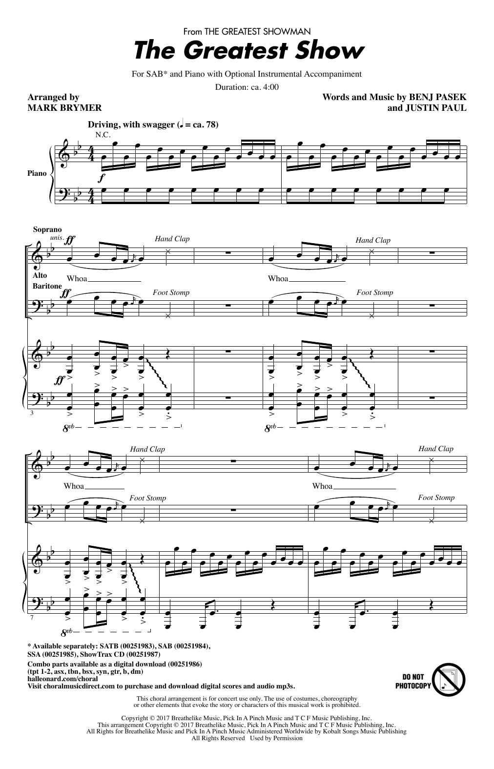 Pasek & Paul The Greatest Show (from The Greatest Showman) (arr. Mark Brymer) Sheet Music