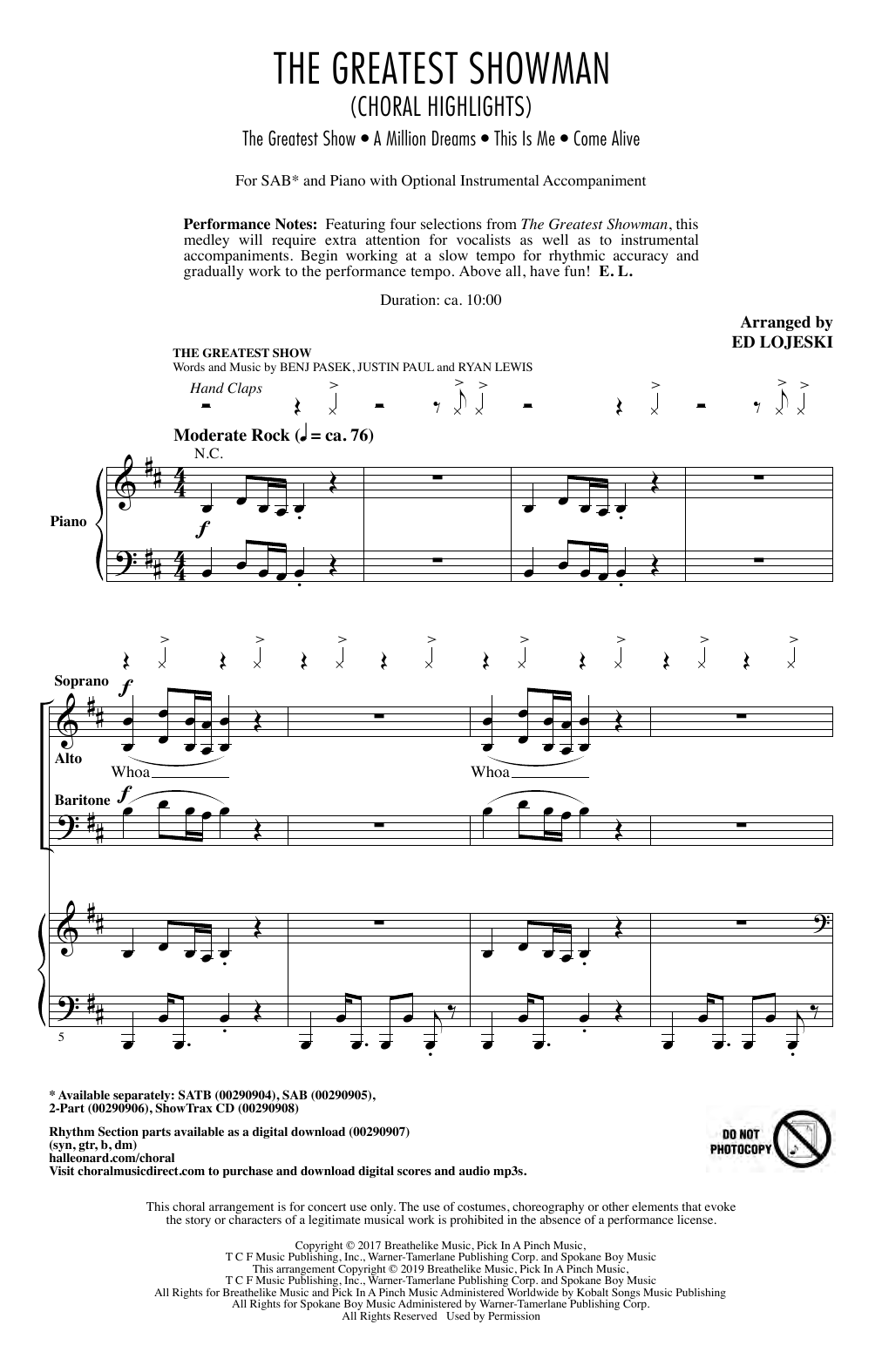 Pasek & Paul The Greatest Showman (Choral Highlights) (arr. Ed Lojeski) Sheet Music
