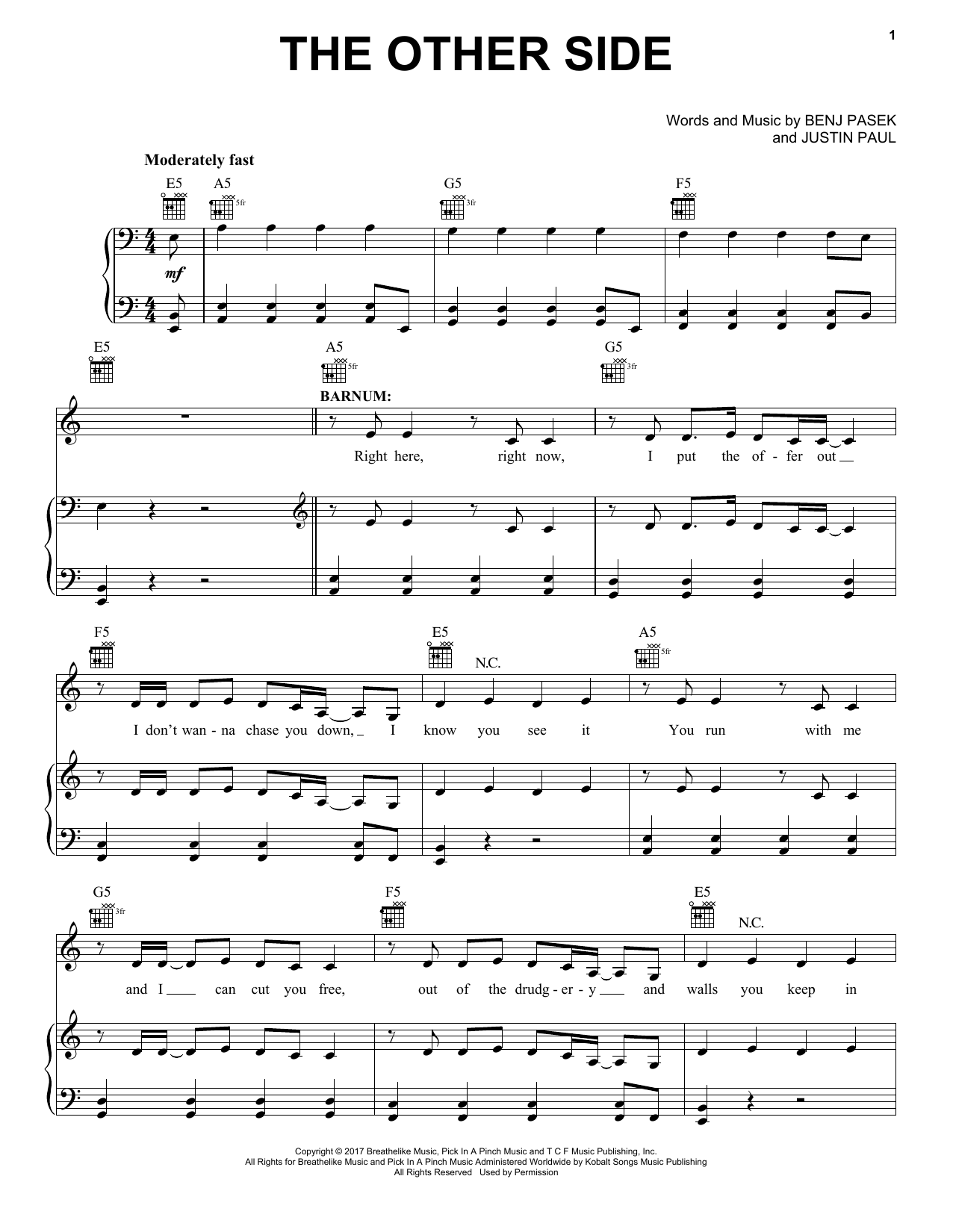 Pasek & Paul The Other Side (from The Greatest Showman) Sheet Music