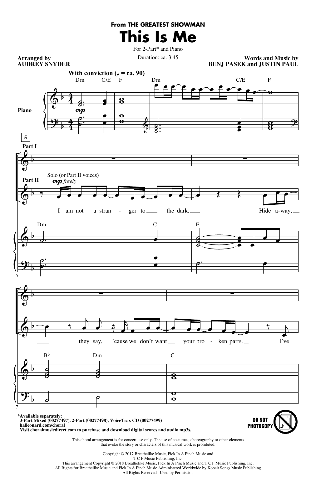 Pasek & Paul This Is Me (from The Greatest Showman) (arr. Audrey Snyder) Sheet Music