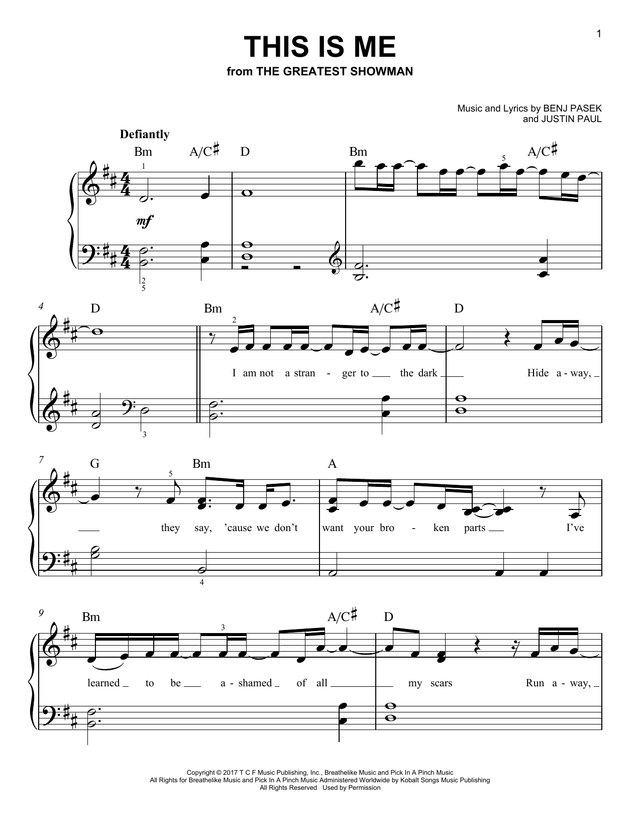 Pasek & Paul This Is Me (from The Greatest Showman) Sheet Music
