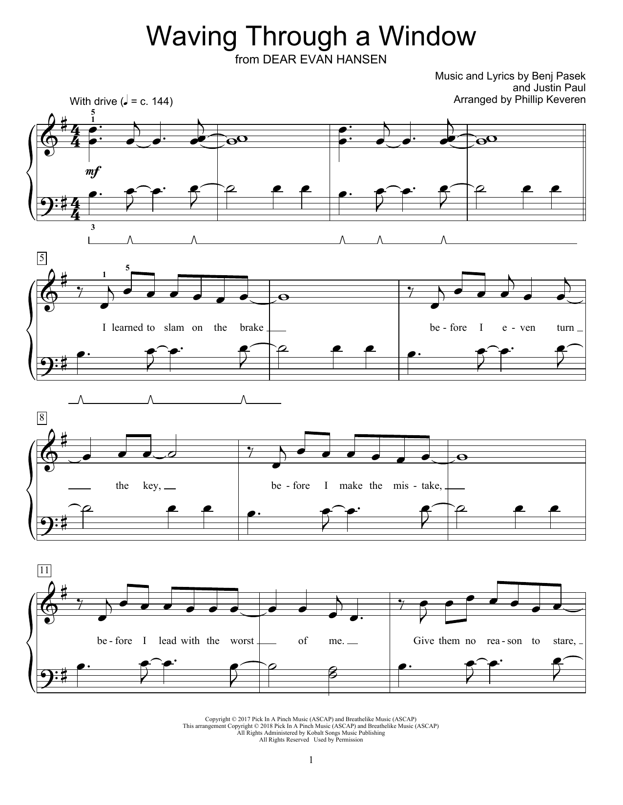 Pasek & Paul Waving Through A Window (from Dear Evan Hansen) (arr. Phillip Keveren) Sheet Music