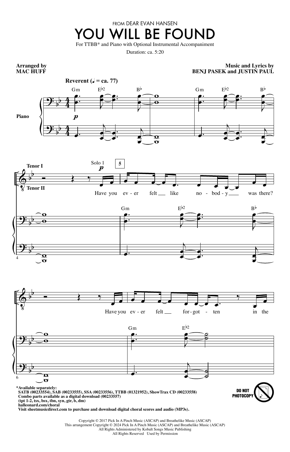 Pasek & Paul You Will Be Found (arr. Mac Huff) Sheet Music