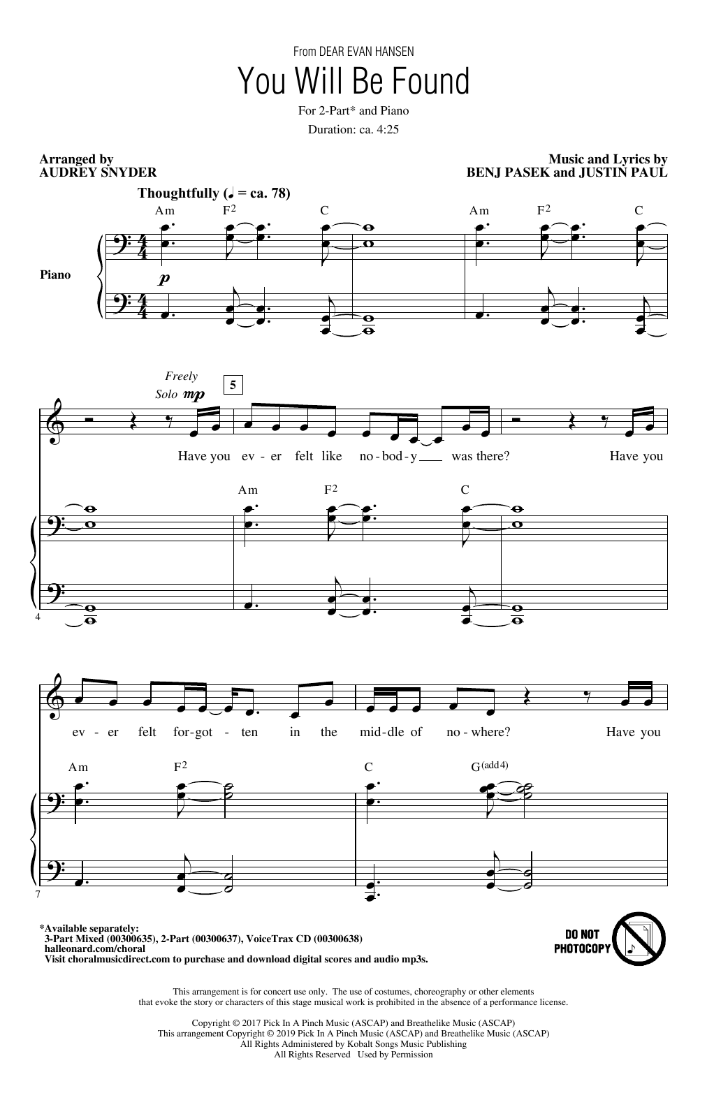 Pasek & Paul You Will Be Found (from Dear Evan Hansen) (arr. Audrey Snyder) Sheet Music