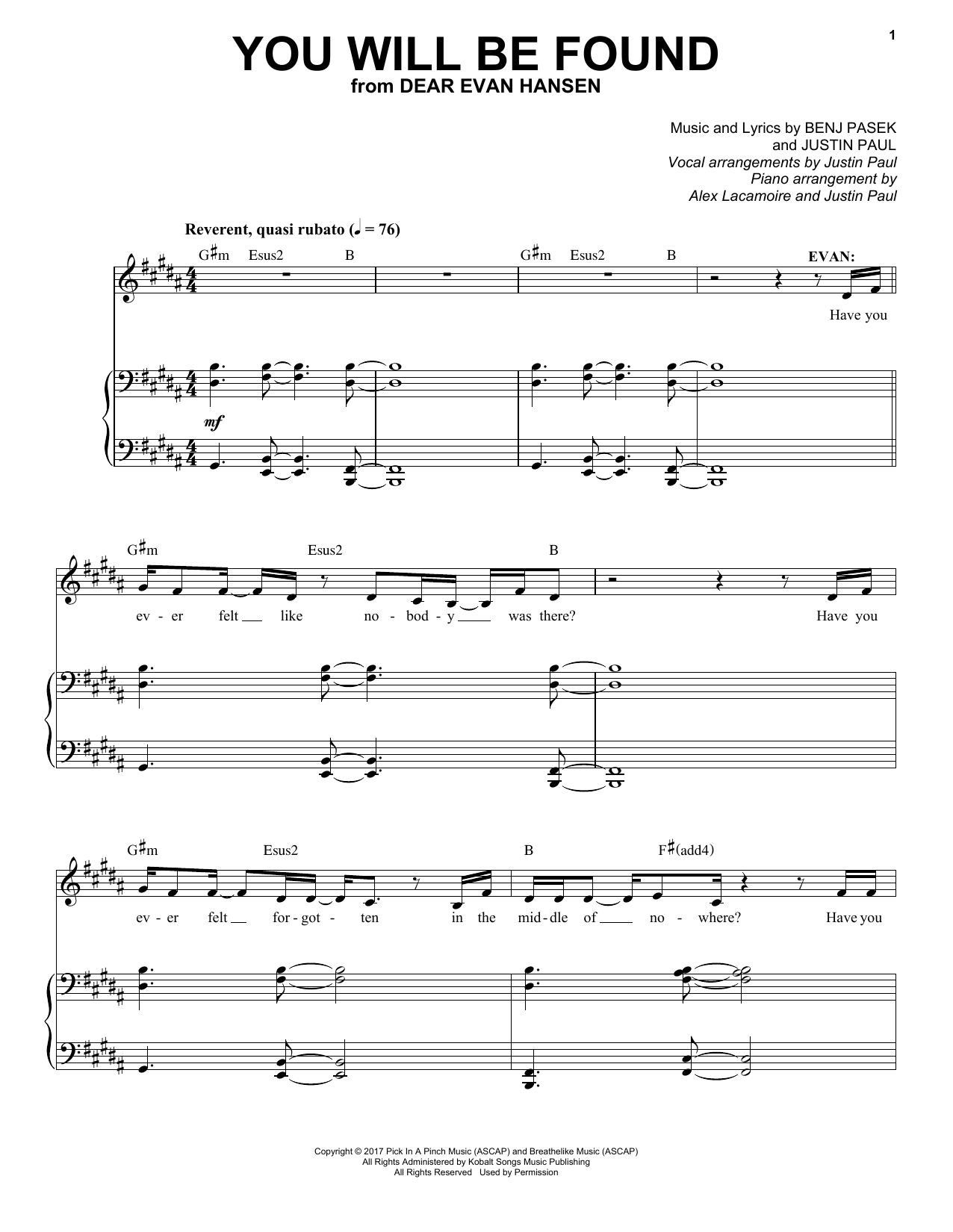 Pasek & Paul You Will Be Found Sheet Music