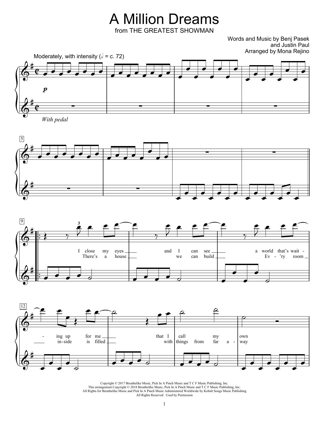 Pasek & Paul A Million Dreams (from The Greatest Showman) (arr. Mona Rejino) Sheet Music