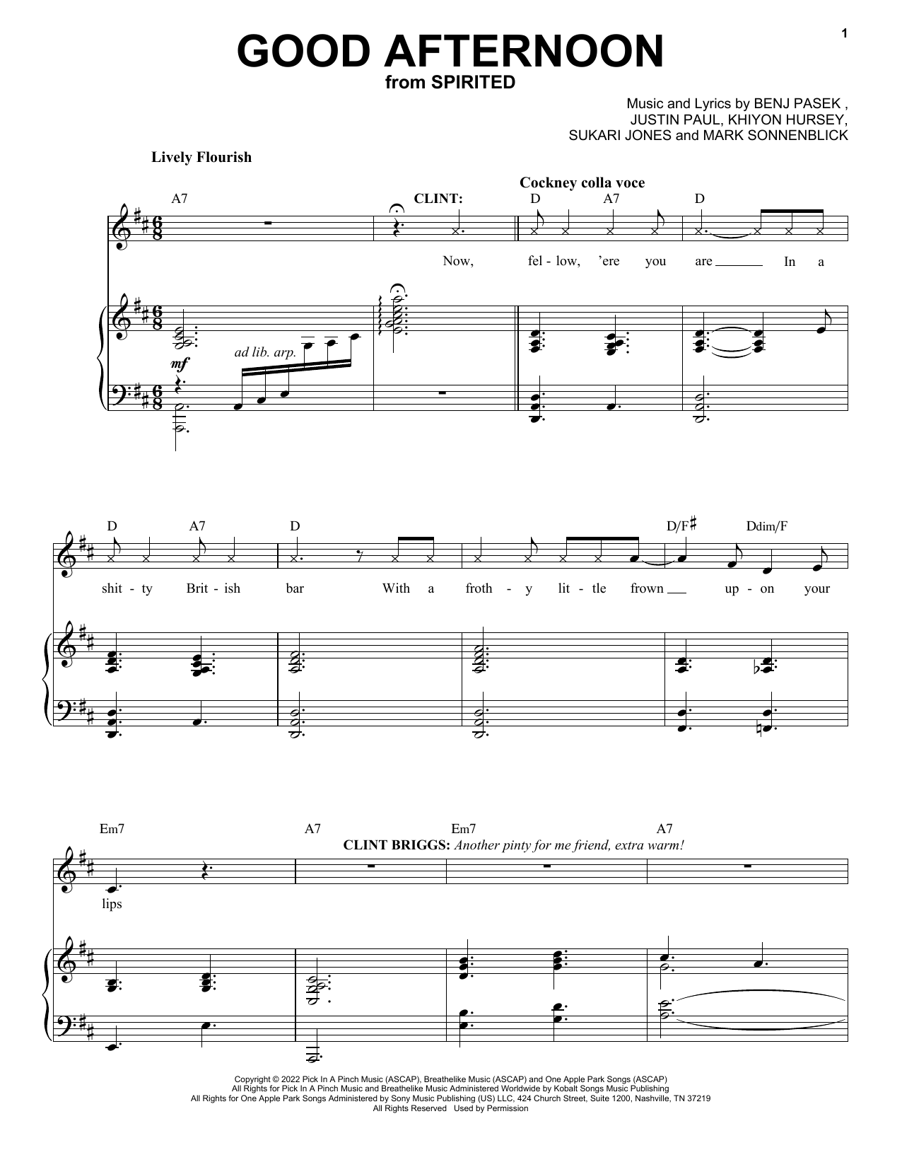Pasek & Paul Good Afternoon (from Spirited) Sheet Music