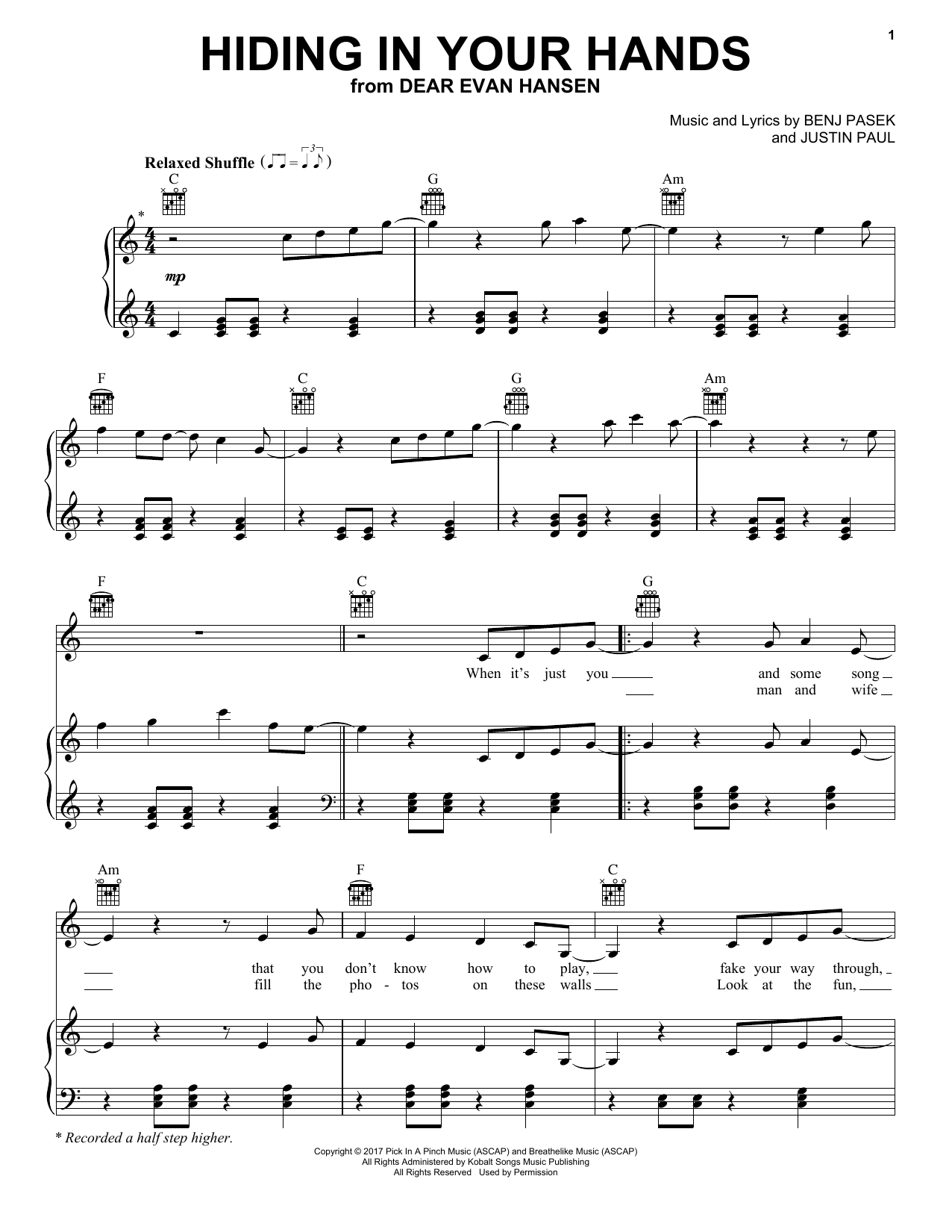 Pasek & Paul Hiding In Your Hands (from Dear Evan Hansen) Sheet Music