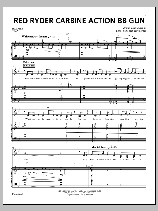 Pasek & Paul Red Ryder Carbine Action BB Gun Sheet Music