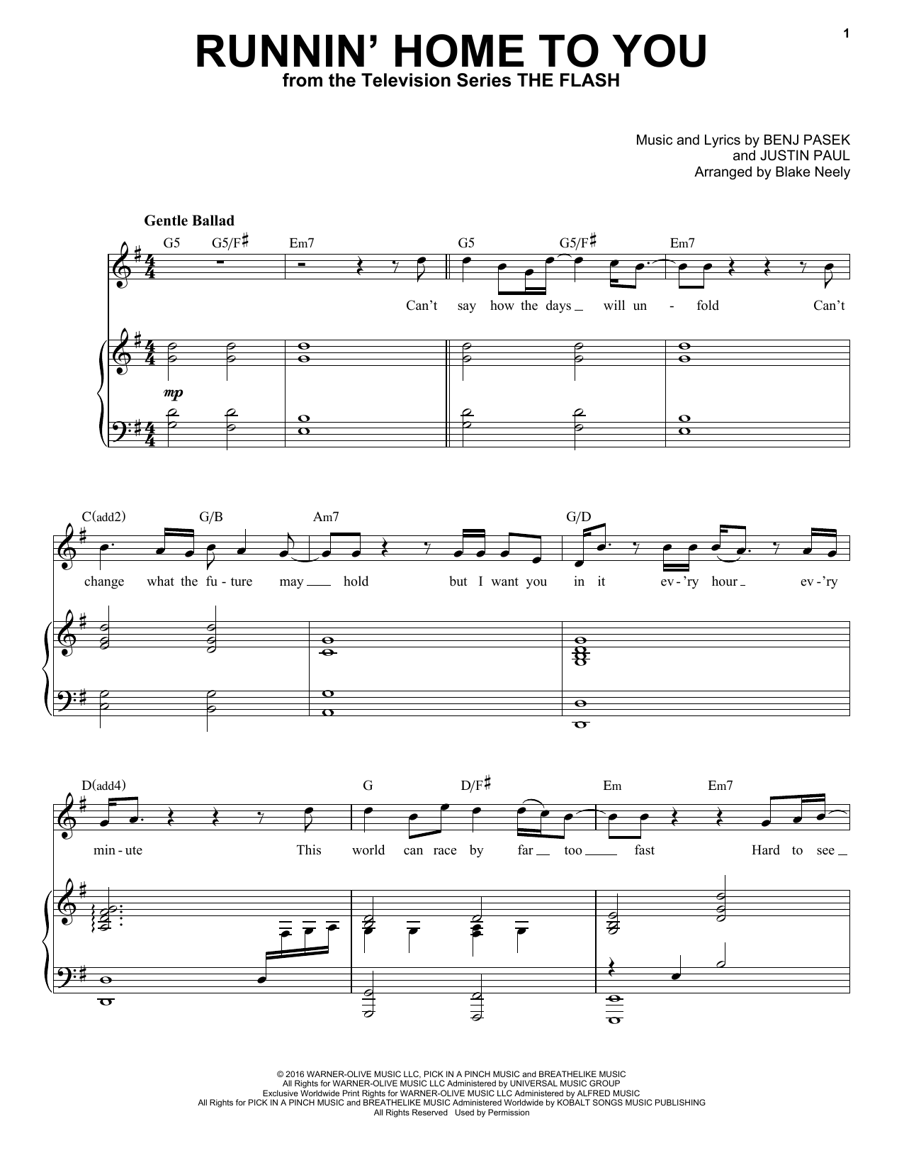 Pasek & Paul Runnin' Home To You (from The Flash) Sheet Music