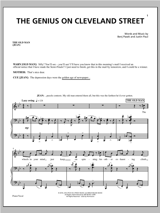 Pasek & Paul The Genius On Cleveland Street Sheet Music