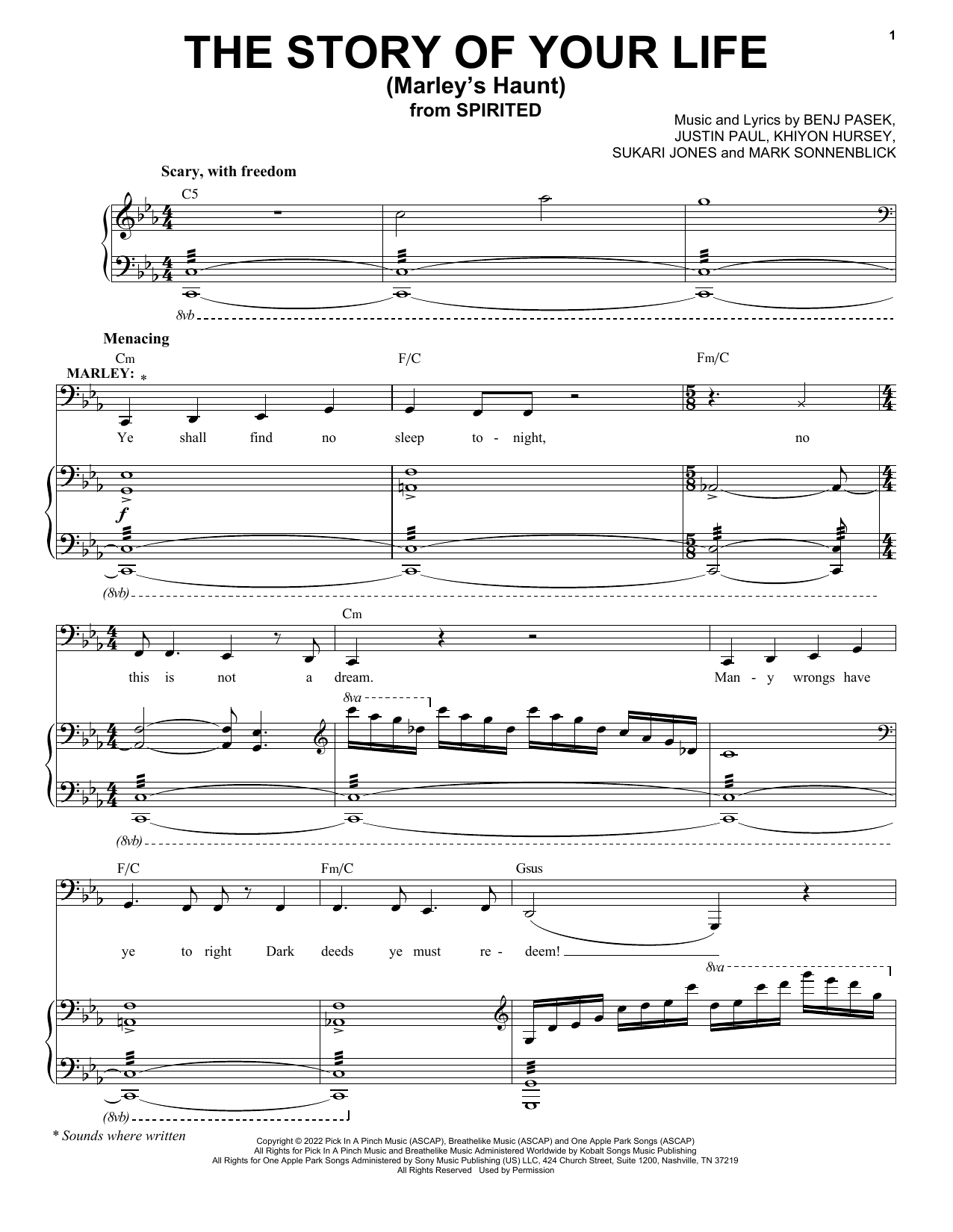 Pasek & Paul The Story Of Your Life (Marley's Haunt) (from Spirited) Sheet Music