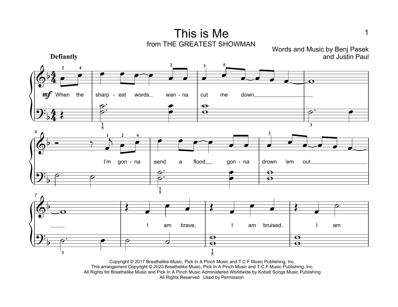 Pasek & Paul This Is Me (from The Greatest Showman) (arr. Christopher Hussey) Sheet Music