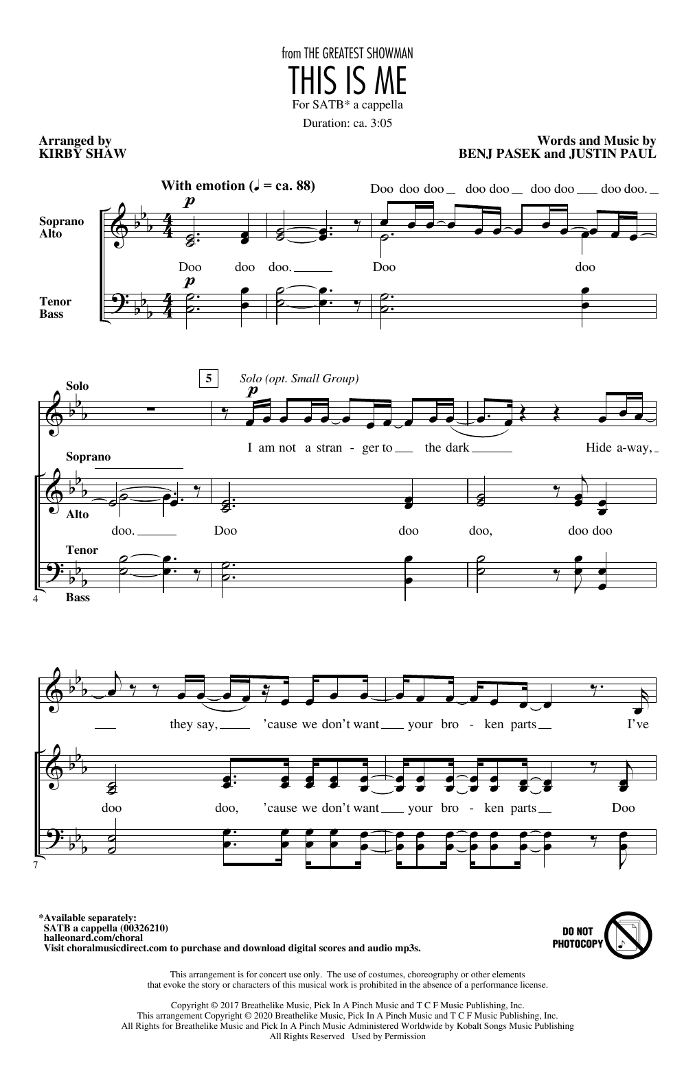 Pasek & Paul This Is Me (from The Greatest Showman) (arr. Kirby Shaw) Sheet Music