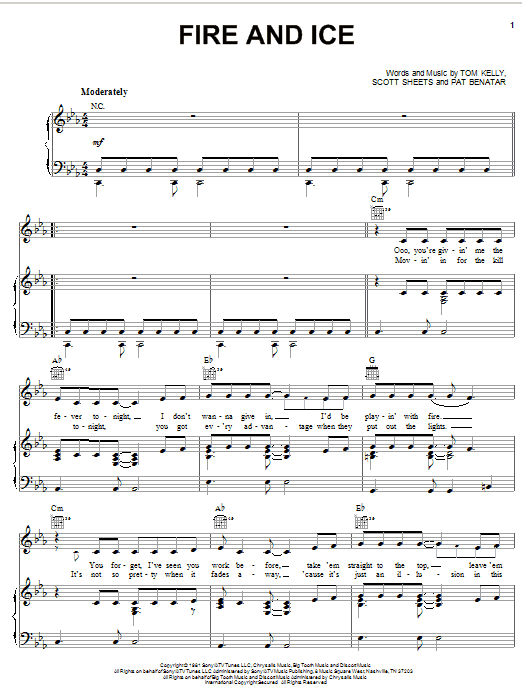 Pat Benatar Fire And Ice Sheet Music