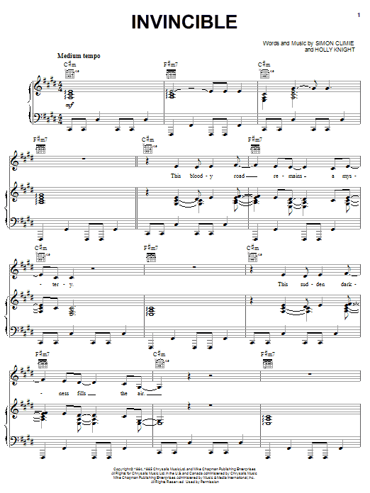 Pat Benatar Invincible Sheet Music