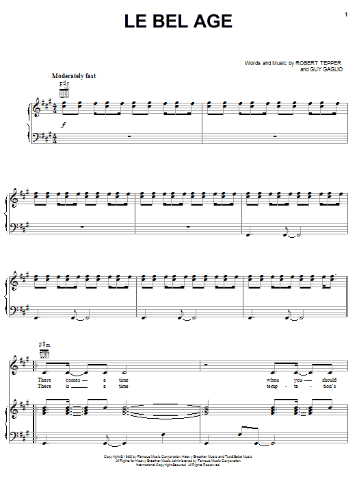 Pat Benatar Le Bel Age Sheet Music