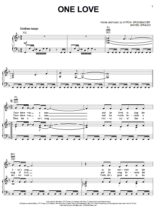 Pat Benatar One Love Sheet Music