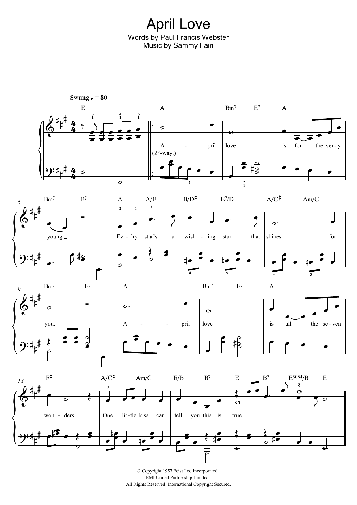 Pat Boone April Love Sheet Music
