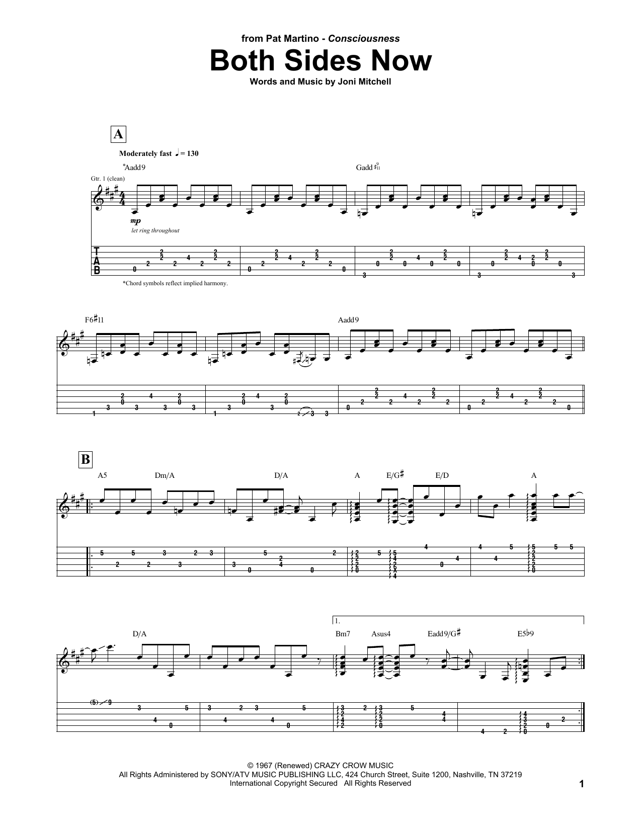 Pat Martino Both Sides Now Sheet Music
