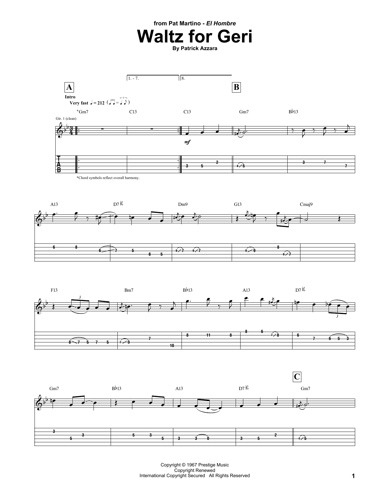 Pat Martino Waltz For Geri Sheet Music