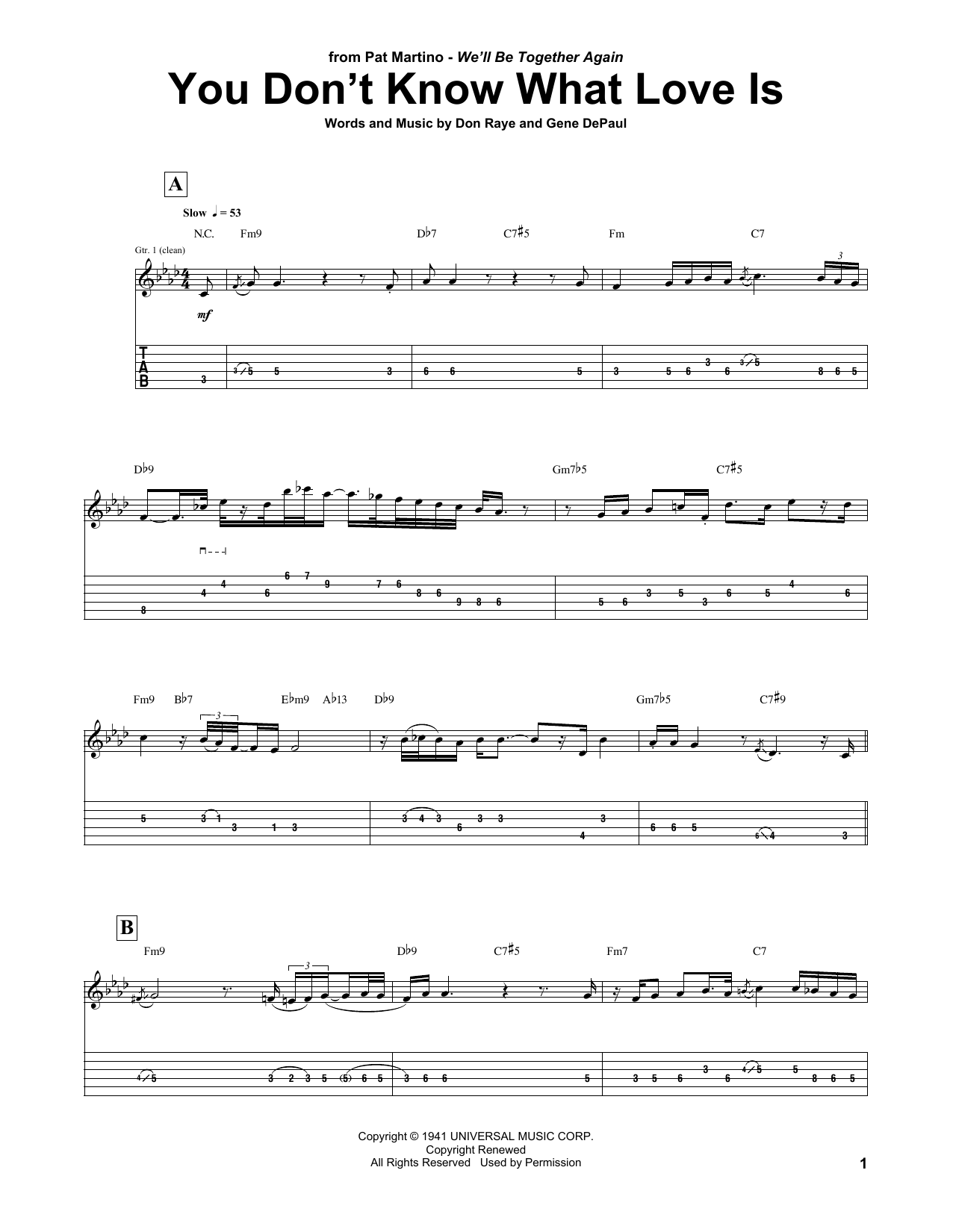 Pat Martino You Don't Know What Love Is Sheet Music