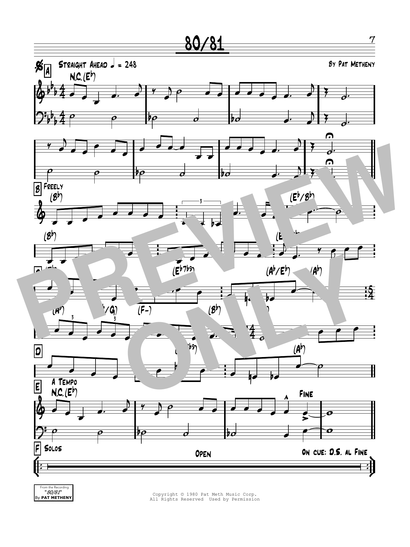 Pat Metheny 80/81 Sheet Music