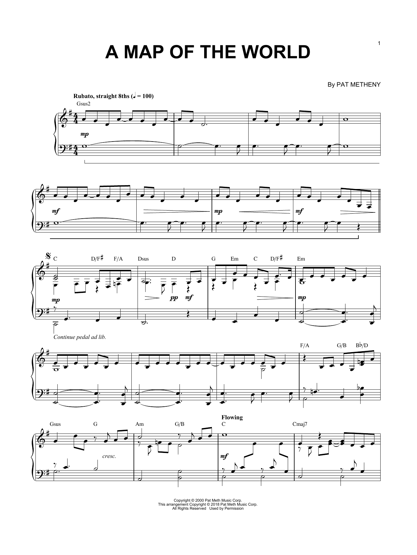 Pat Metheny A Map Of The World Sheet Music